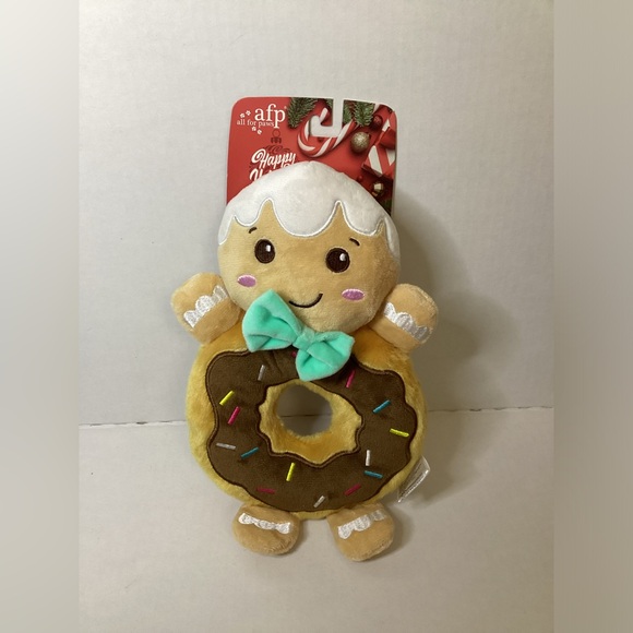 Christmas Happy Holidays All For Paws Gingerbread Man Donut Squeaky Dog Toy - Picture 1 of 4